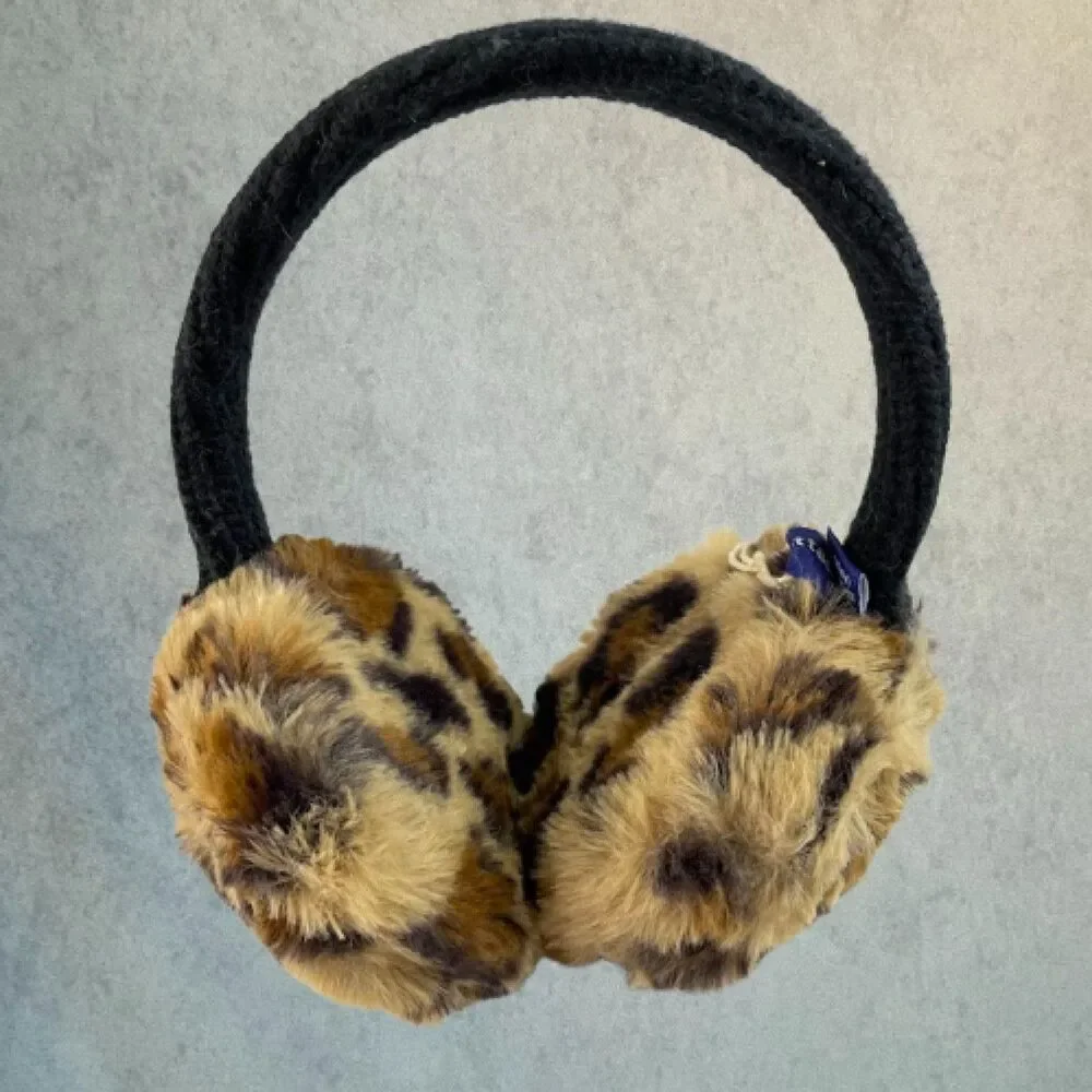 Hat Attack Faux Fur Earmuffs Brown Leopard Print Plush Headband NEW!